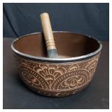 Asian aluminum singing bowl with engraved