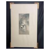 A color woodcut print by Bertha Lum "Temple Gate"