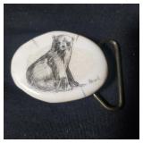 Vintage bone signed etched bear belt buckle