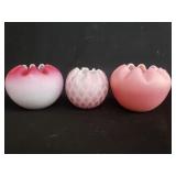 3 satin glass rose bowl vases