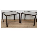 Pair of Knob Creek metal and caned end tables