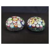 Pair of Murano style glass millefiori paperweights