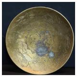 Vintage Chinese brass bowl with engraved dragon