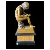 "Boy With Thorn" bronze sculpture with marble base
