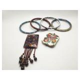 Vintage Cloisonne bangle bracelets, pendant and