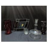 Group of glass vase, decanter and sun catcher