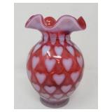 Fenton cranberry opalescent heart optic glass