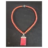 Sterling silver and coral necklace and pendant