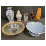 Group of ceramic vases, glass bowl, porcelain