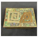 Los Castillo style brass mosaic stone trinket box