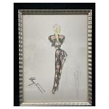 Singed framed vintage fashion sketch