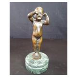 Signed bronze sculpture on marble
