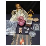 Box of miscellaneous flatware, glass pitcher,