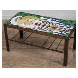 Mid-century mosaic side table with metal frame