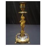 Vintage gilt bronze and enamel figural candlestick