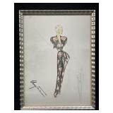 Singed framed vintage fashion sketch