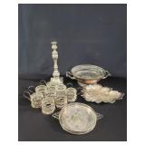 Group of silver plate bowl, coaster, filigree c