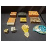 Group of trinket boxes, ashtray and desk ornamnets