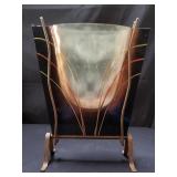 Mark Hines signed slumped glass vase with metal