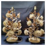 Pair of vinatge iron floral table lamps