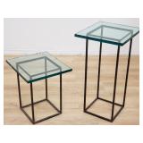 Pair of vintage metal plant stands with glass top