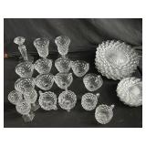 Group of Fostoria style clear glass plates, cups,