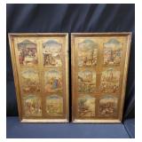 Pair of vintage gilt-framed prints, details of the