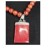 Sterling silver and coral necklace and pendant