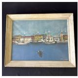 Vintage framed harbor theme print