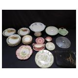 Group of porcelain compote, bowl, and plates