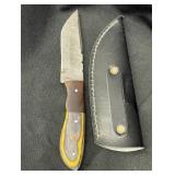 Damascus steel & wood  fixed blade knife