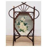 Vintage bamboo frame fire screen with hand painted