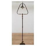 Vintage brass harp-shaped floor lamp