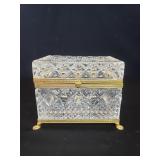 Vintage footed crystal hinged trinket box