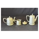 Lot of vintage pewter teapots & creamer