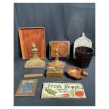 Group of wood pieces sconce, trinket box, sign