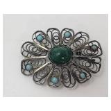 Silver filigree Hower with cabachon and