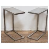 Pair of contemporary aluminum c-shaped end table