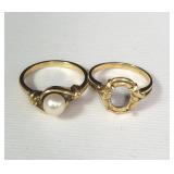 14k gold rings, one with a pearl, one without