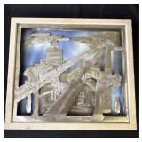 Framed metal art sculpture