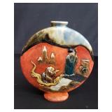 Japanese Sumida Gawa moon flask vase