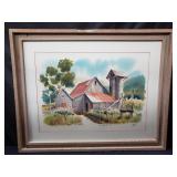 Signed and dented watercolor painting on paper