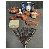 Group of tea set, vases, fan etc box lot