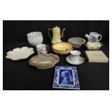 Group of porcelain and pottery bowl, teapot,