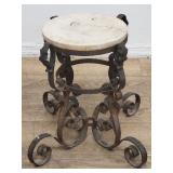 Vintage wrought iron side table with marble top