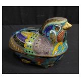 Chinese cloisonne quail trinket box