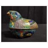 Chinese cloisonne quail trinket box