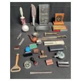 Group of misc, smoking pipe, stamp press, metal