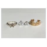 14k gold earrings, ring, and single earring
