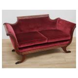Antique Duncan-Phyfe carved mahogany love seat